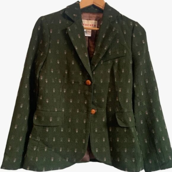 Anthropologie Green Blazer with White Pattern - Picture 3 of 5